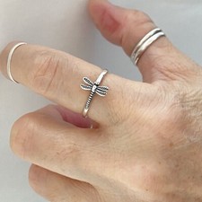 Sterling Silver Sideway Dragonfly Ring, Dainty Ring, Silver Rings, Insect Ring