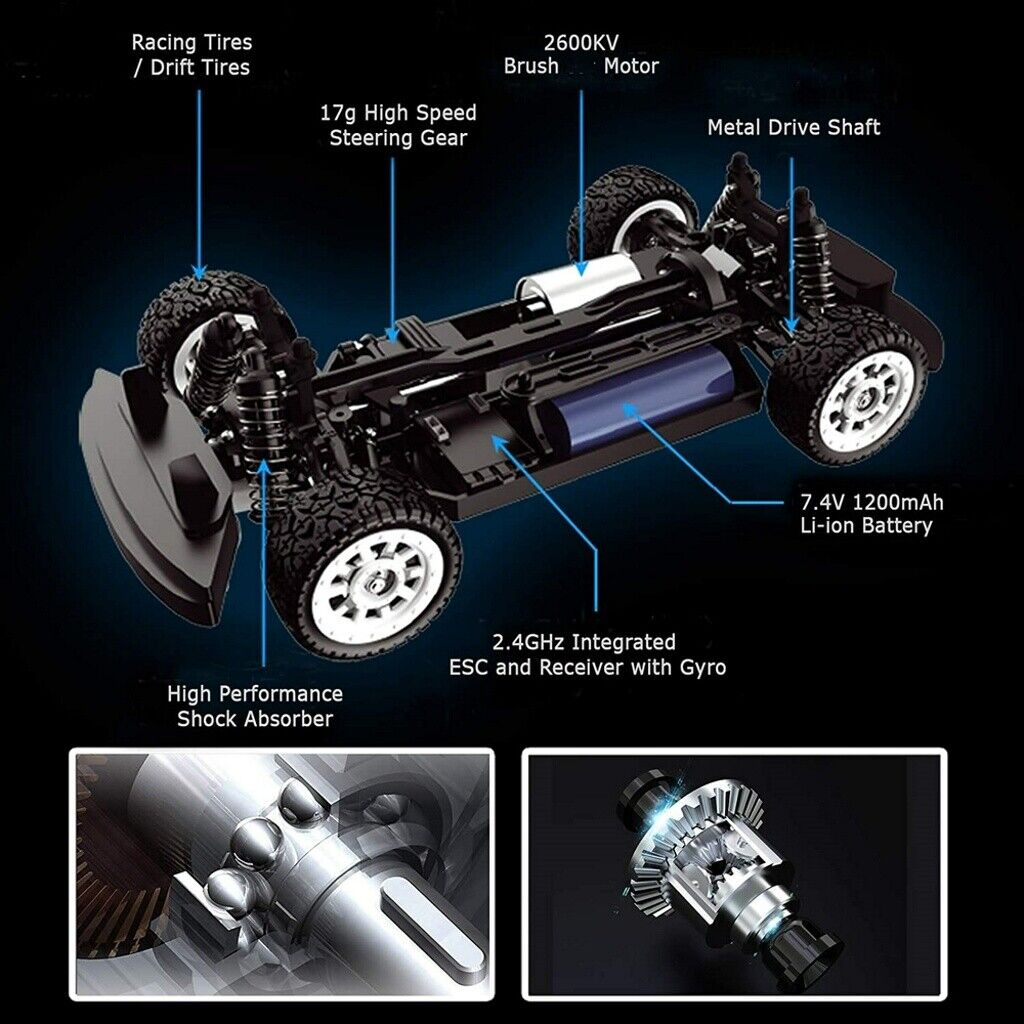 1/10 2,4 GHz RC Carro de corrida de alta velocidade RC Drift Carro