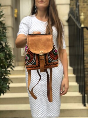 Hand Made Leather Embroidered Backpack Luisa Embroidered Laptop Backpack | Mirasol Accessories main image 3