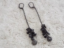 Gunmetal Rhinestone Bead Chain Pierced Earrin...