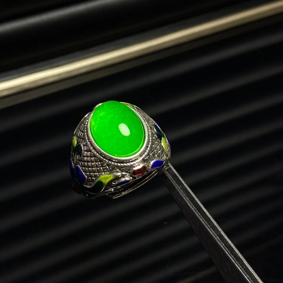 Anillos para hombre certificados raros naturales perfectos altos verde hielo esmeralda jadeíta Foto 3 de 4