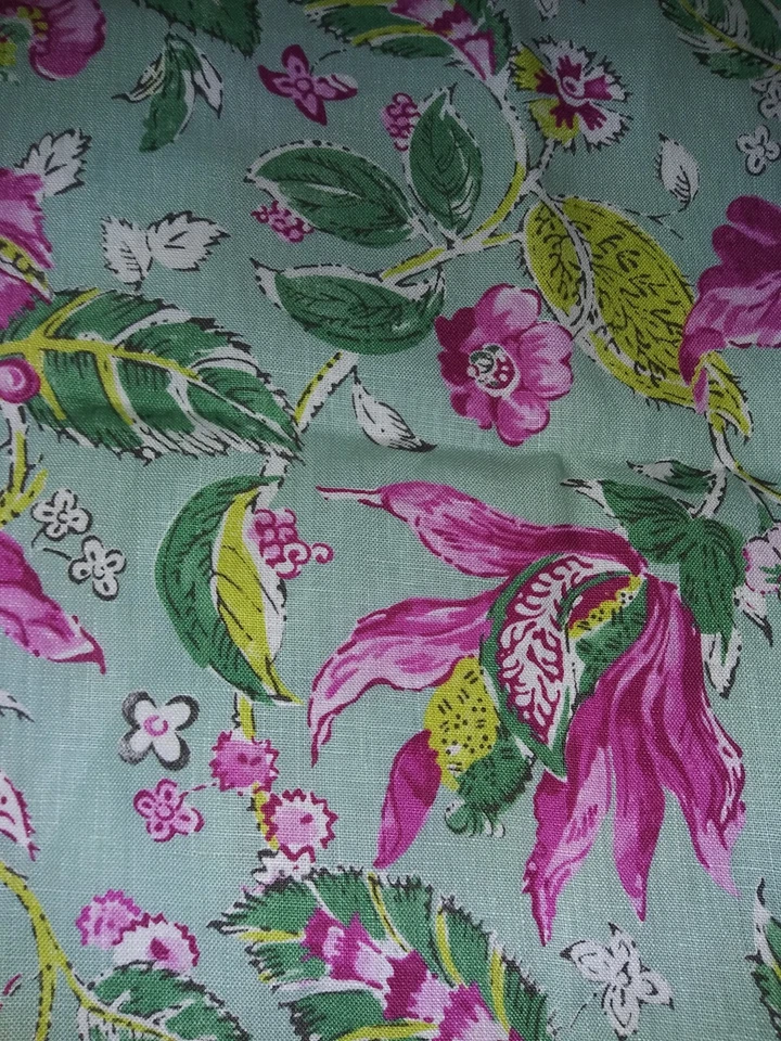 Covington 2015 Drapery Linen Blend Fabric Exotic Flowers On Green 1 Yard x 55" - Image 4 of 4