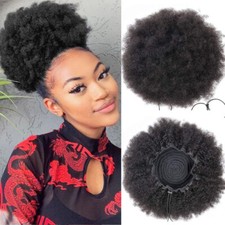 Afro Kinky Curly Puff Bun Clip in Human Hair Extensions Ponytail Super Large 10"