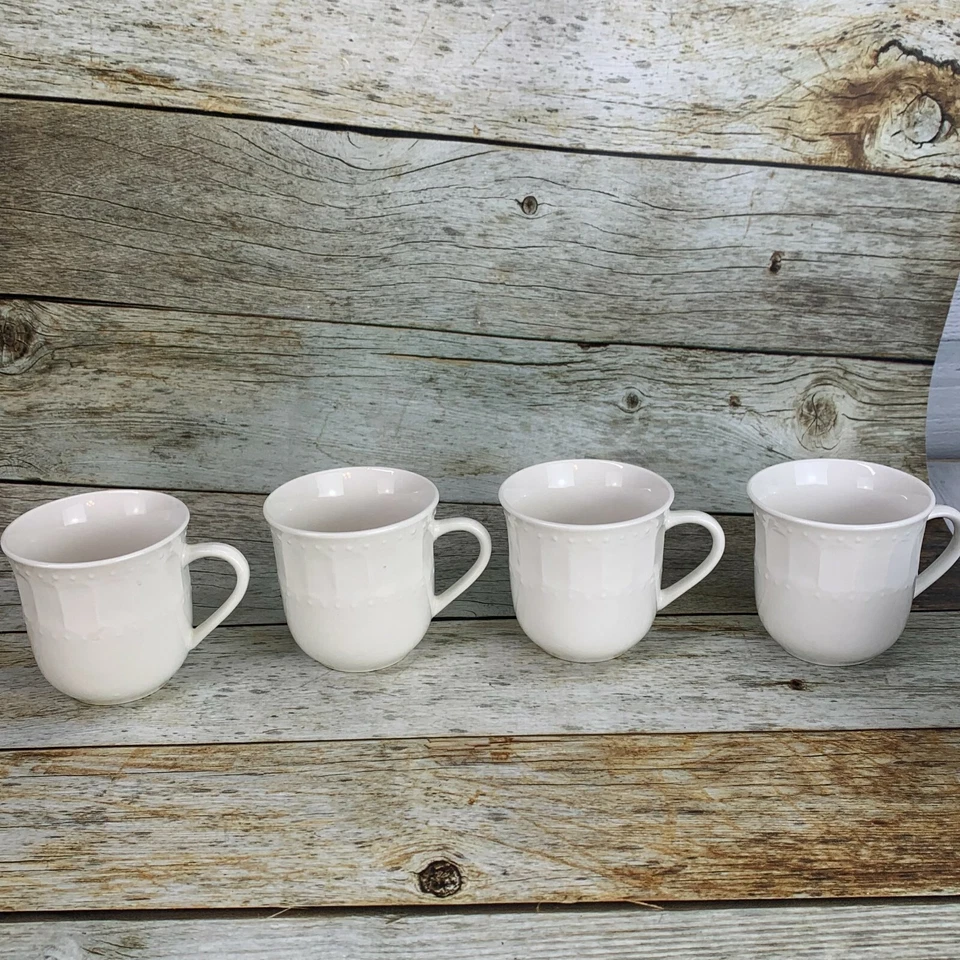 Gibson Designs MARQUESS White Fluted Dots Rim Porcelain Cups & Saucers Set of 4 - Image 4 of 4