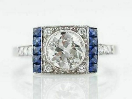2.90Ct  Art Deco Style Round Lab Created Diamond Wedding White Gold Filled Ring - Picture 1 of 7