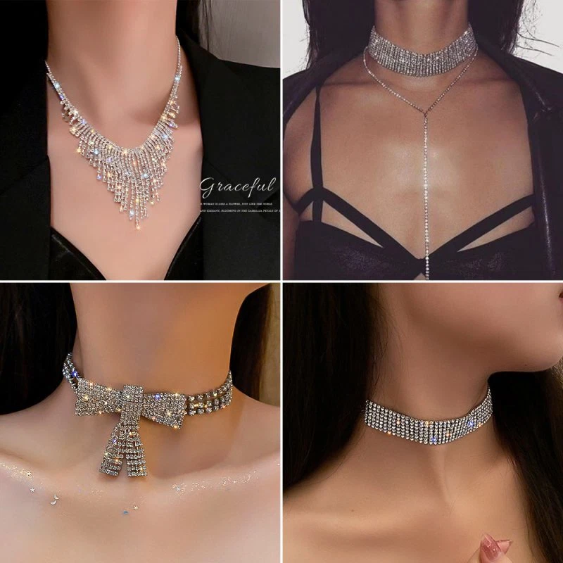 Collar gargantilla de cristal completo de lujo collar llamativo para mujer joyería de boda Foto 2 de 4