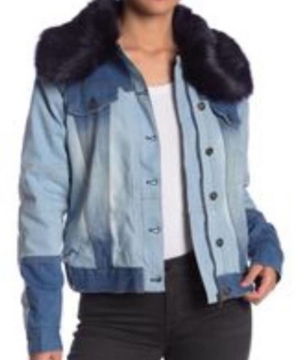 Fate  Patchwork Denim Jean Coat With Detachable F… - image 2