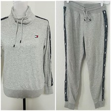 Tommy Hilfiger Sport XS Jogger Set Top Cowl Neck Sweatshirt Pant Tapered Leg EUC