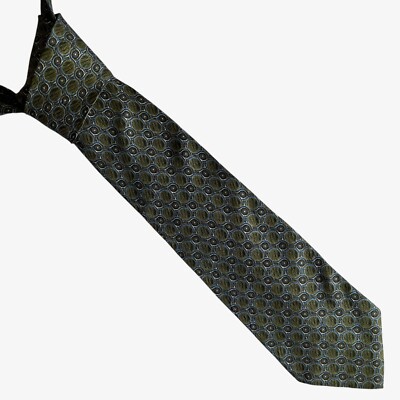 Vintage 90er Van Heusen geometrischer Seidenkrawatte Pfauenmuster grün, Retro Kreis Y2K