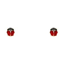 Ioka - 14K Yellow Gold Enamel Lady Bug Stud Earrings