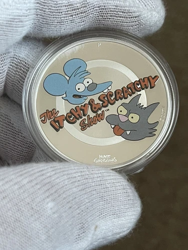 2021 Tuvalu Simpsons Itchy & Scratchy 1 oz Silver Proof Colored Coin