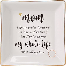 Ceramic Ring Dish Jewelry Tray for Mother's Day 4.5 x 4.5 Great Gift for Mom