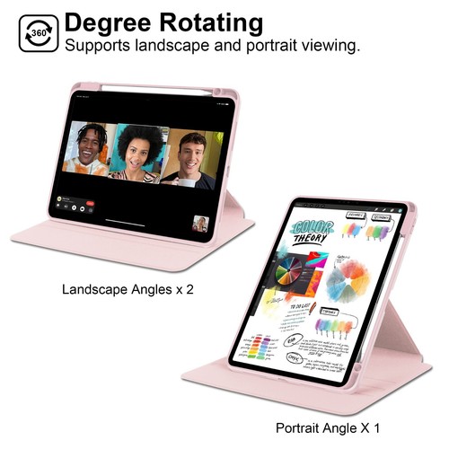 Rotating Stand Clear Case For iPad Pro iPad Air 13'' 11" 10.9'' w/ Pencil Holder - Picture 22 of 30