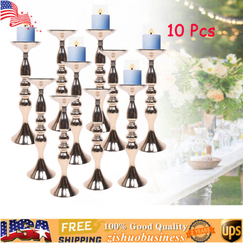 10pcs Gold Candelabra Candle Holder Metal Free Standing Vase Centerpiece Stand