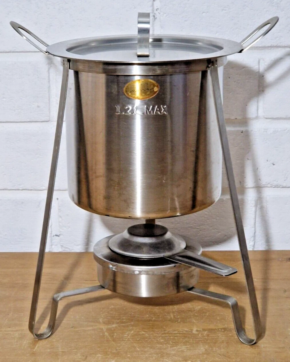 VINTAGE RARE SKANDI IKEA STAINLESS STEEL FONDUE POT & SPIRIT BURNER