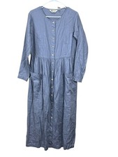 VTG Eddie Bauer Purple Grey Medium 100% LINEN Knit Modest Dress Cottagecore