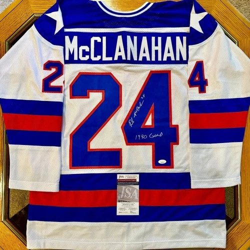 Rob McClanahan Autographed USA Hockey Jersey 1980 Gold JSA Certified