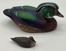 Vintage Kadian Crafts Canada Hand Carved Wooden Mallard Duck 7" + Pintail Hen 3"