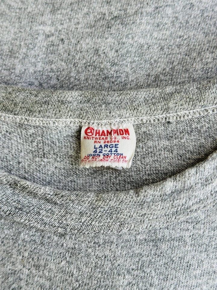 Vtg 1960s 67’ Champion Knitwear Rosebowl Water Print Grey Large - Image 3 of 4