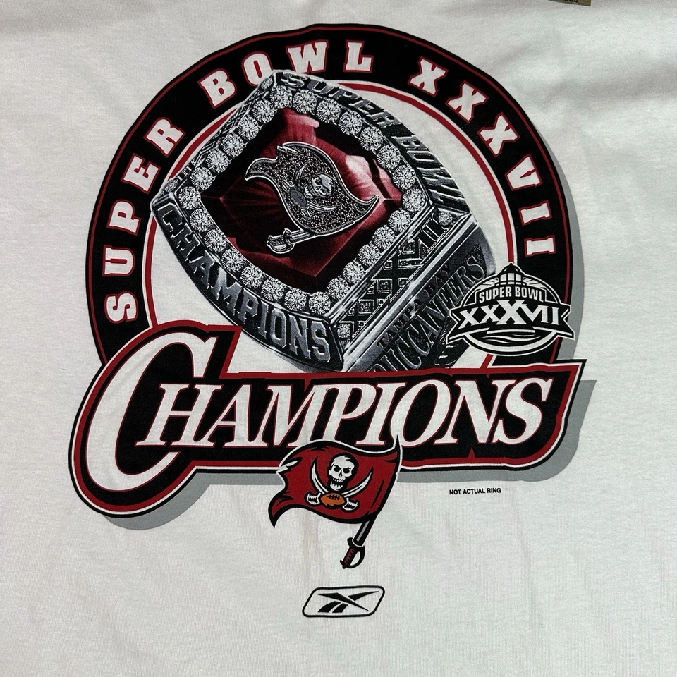 Camisa De Colección Reebok Tampa Bay Buccaneers Para Hombres Grande Blanca Super Bowl Anillo NFL Foto 2 de 4