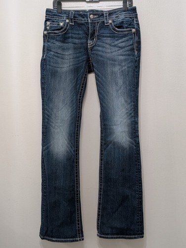 Miss Me Women's Dark Wash Blue Bootcut Jeans Aztec Sequin Size 30/34 - Picture 10 of 15