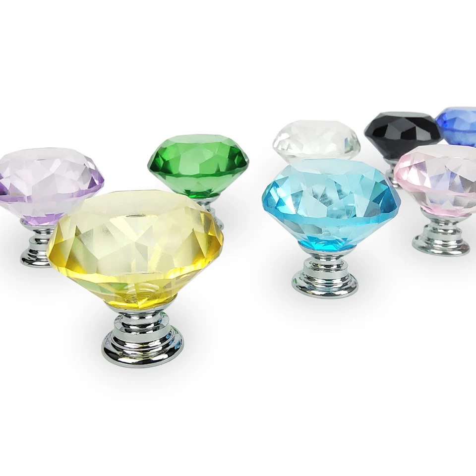 Diamond Crystal Glass Door Knob Drawer Kitchen Cupboard Cabinet Furniture Handle - Image 4 of 4