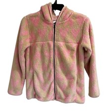 Hanna Andersson Pink Cream Heart Marshmallow Fleece Hooded Jacket Girls Size 12