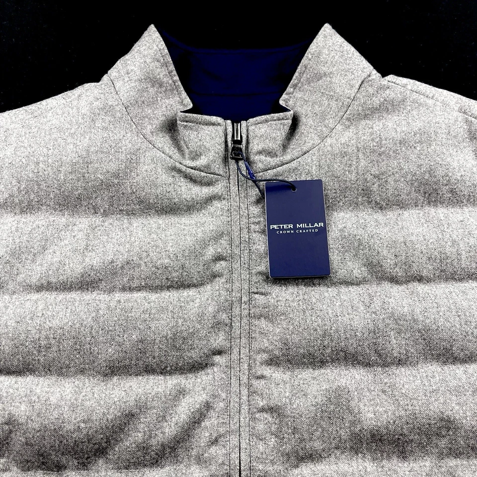 Peter Millar Crown Crafted Wool Reversible Quilted Vest Gray Navy Medium $595 - Image 2 of 4