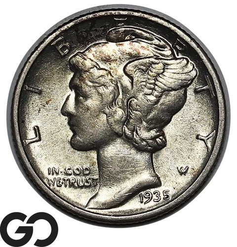 1935-D Mercury Dime, Choice AU++