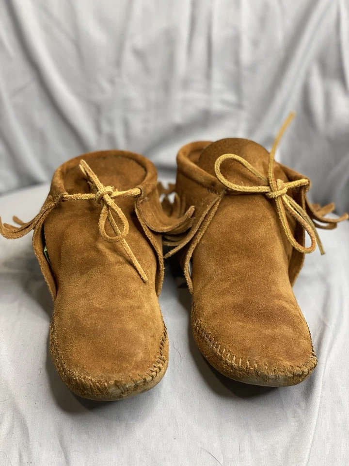 Minnetonka Classic Fringe Softsole Ankle Boot 482 Brown Leather Size 6 - Image 4 of 4