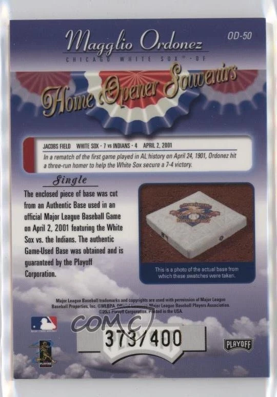2001 Absolute Memorabilia Home Opener Souvenirs Single /400 Magglio Ordonez - Image 2 of 2