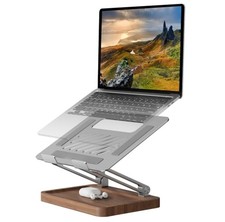 Laptop Stand for Desk, Laptop Riser with Walnut Storage Base, Adjustable