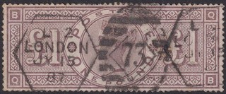 Queen Victoria 1884 £1 Brown Lilac Used SG185 cat £2750 with FAULTS