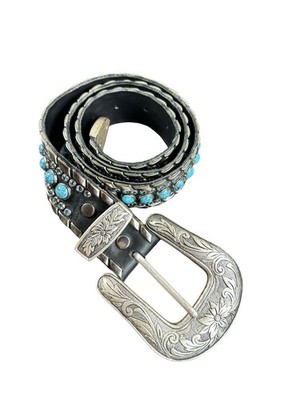 Kippys Sz 34 Swarovski Studded & Turquoise Western Black 