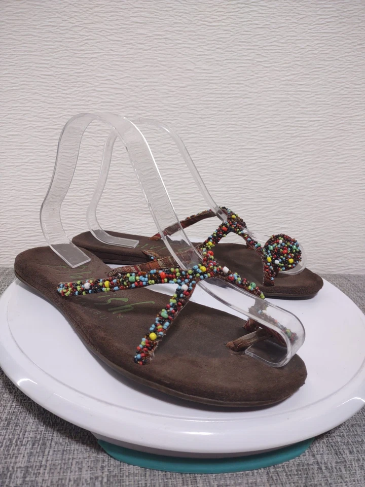 Blowfish Малибу ~ сандалии женщин Sz 6 - коричневый кожаный w бисером ремни - винтажный - Изображение 2 из 4