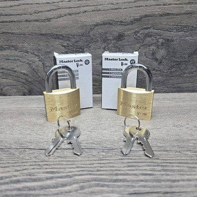 Master Lock Genuine V Line 4140 With Keys Brass Padlock 40mm Keyed Alike Set 2