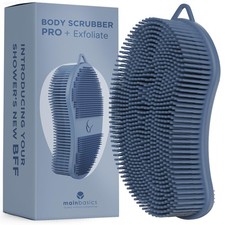 MainBasics Silicone Body Scrubber Dual-Sided, Dark Blue, Exfoliate, Blue
