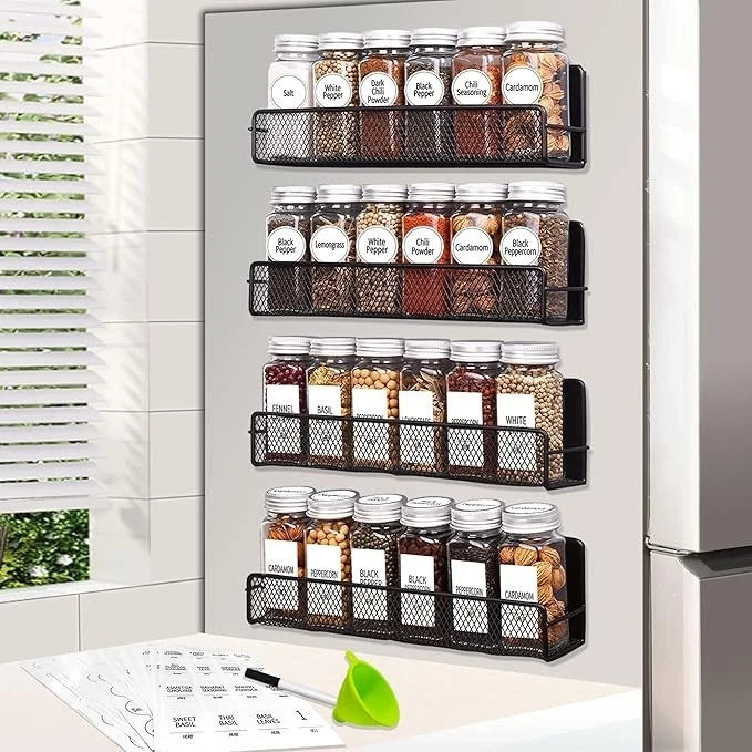 Churboro Magnetic Spice Rack Set w/ 24 Jars & 4 Shelves – Black – New Open Box