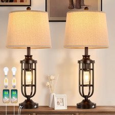 28.8" Farmhouse Table Lamps for Living Room Set of 2, Touch Lamps for Night Stan