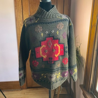 VTG 80s Studio Michelle Stuart Wool Blend Sweater S Southwest Retro Cottage Boho