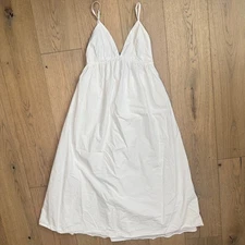 Commense White Cotton Sundress Strappy Midi Gathered Waist Backless NWOT