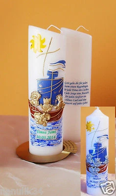 HANDARBEIT Taufkerze/ Kommunionkerze Konfirmationskerze "Arche Noah"-Mädchen,Junge