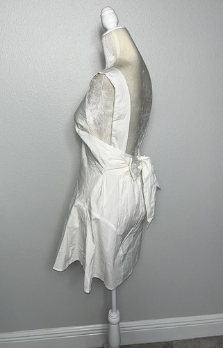 Free People Eye Catching A Line Mini Dress Bow Ivory Cotton Blend Poplin New L - Picture 17 of 24