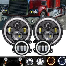 for Freightliner Coronado 7inch Round LED Headlights + 4inch LED Fog Light Combo