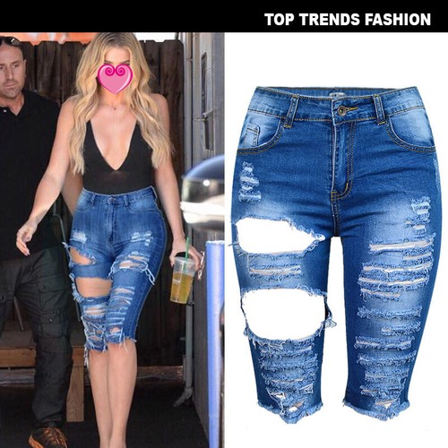 Women Distressed Ripped Fold Denim 