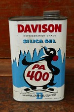 Gel de sílice Davison vintage lata de aceite tamaño cuarto de metal 1,5 lb - gráficos de pingüino