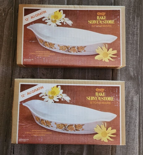 Capri Bake Serve N Store Stoneware 12" Au Gratin Dishes Set Of 2 Japan NIB