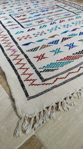 Moroccan Berber Rug 3x5 ft, 100% Soft Wool Solid Natural Off White Best Gift - Picture 4 of 7