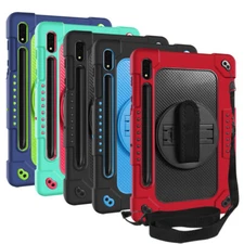 For Samsung Tab S8+/S8/S7+/S7/S7 FE Kids Shockproof Case w/ Hand Strap & Stand