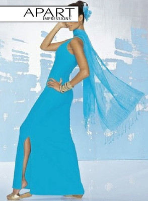 NEU EXTRAVAGANT LANGES KLEID mit SCHLITZ 38/76 40/80 44/88 APART aqua *481004